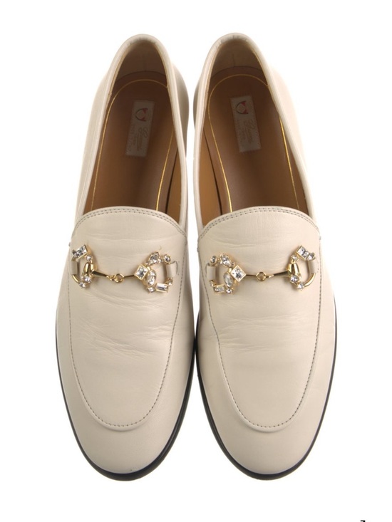 Gucci Shoes - GUCCI Malaga Crystal Horsebit Womens Jordaan Loafers Mystic White (38)